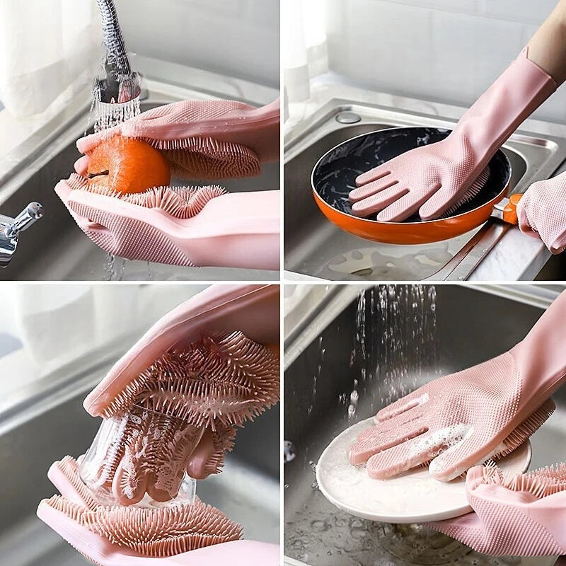 1 Paar Silikon-Geschirrspülhandschuhe, multifunktionale Haushaltshandschuhe, Reinigung, Küche, Reinigung, Wärmeisolierung, magische Handschuhe