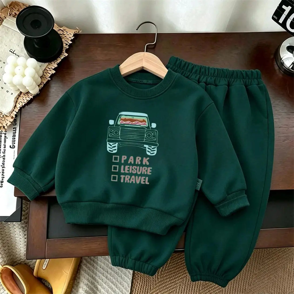 Modischer Hoodie und Weite Hose 2-teilig Kleinkinder Neues Bedrucktes Oberteil Kinder Neues Design Sweatshirts Einfarbige Hosen Anzüge Lässiges Outfit