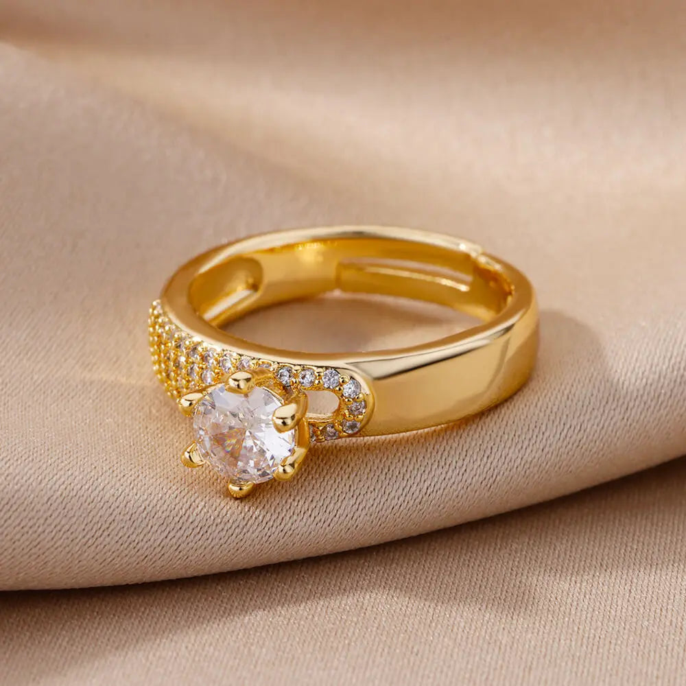 Edelstahl Runde Ringe Für Frauen Zirkon Geometrische Gold Farbe Kristall Ring Ästhetischen Hochzeit Schmuck Geschenk Bague Femme