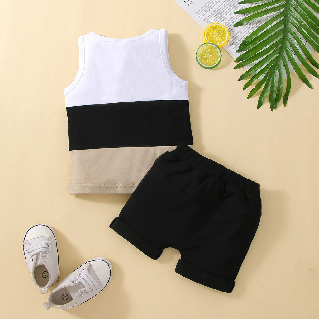 Infant Baby Jungen 2PCS Hosen Anzug, Sleeveless Patchwork Crew Tank Tees + Weiß Straps Kurze Hosen, kleinkind Jungen Casual Outfit