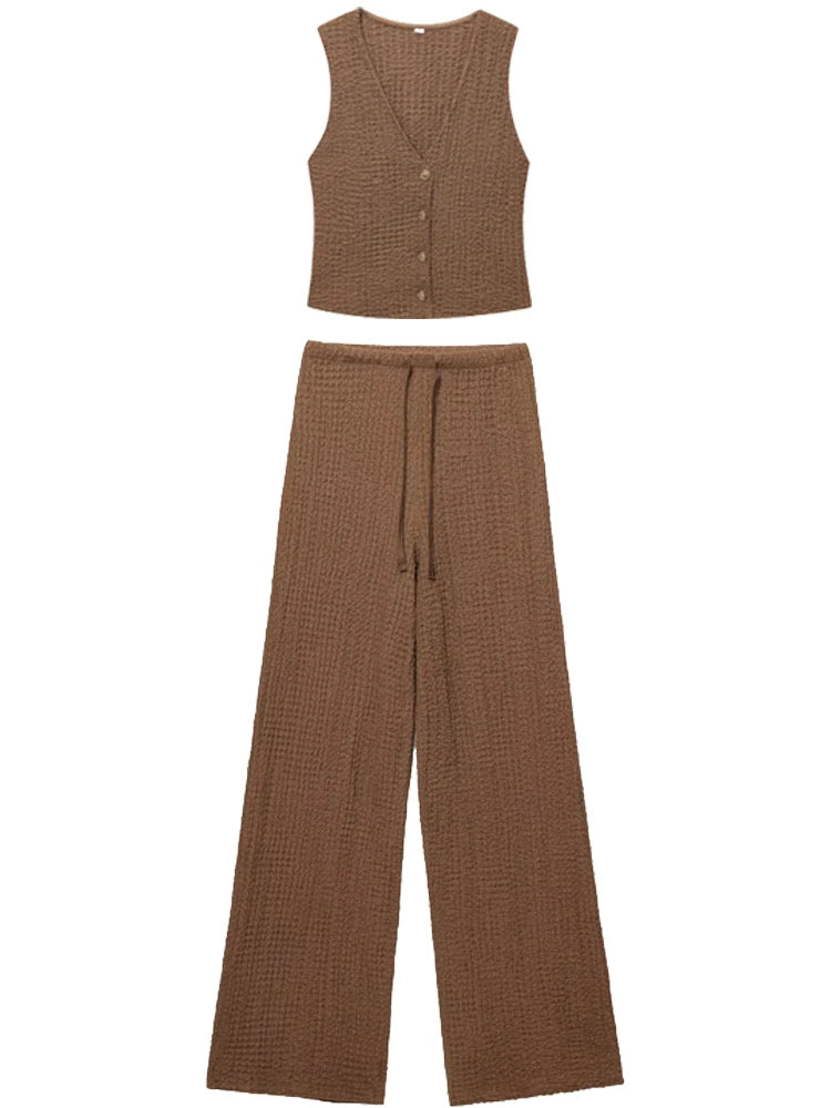 HXAO Frau Hosen Sets Weste Lange Hosen frauen Zwei Stücke Set Anzug Sommer Weibliche Elegante Mode Urlaub Outfits Frau ﻿