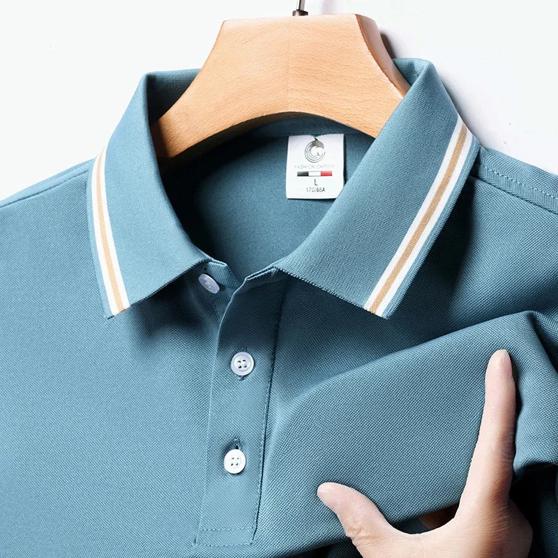 Herrenmode, einfarbig, kurzärmelig, gestreift, Revers, Poloshirt, Sommer, atmungsaktiv, bequem