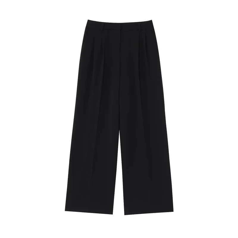 ETJ 2025 Frühjahrsneues Anzugset für Damen mit schultergepolstertem Zweireiher-Blazer und hoch taillierter, plissierter Hose mit weitem Bein