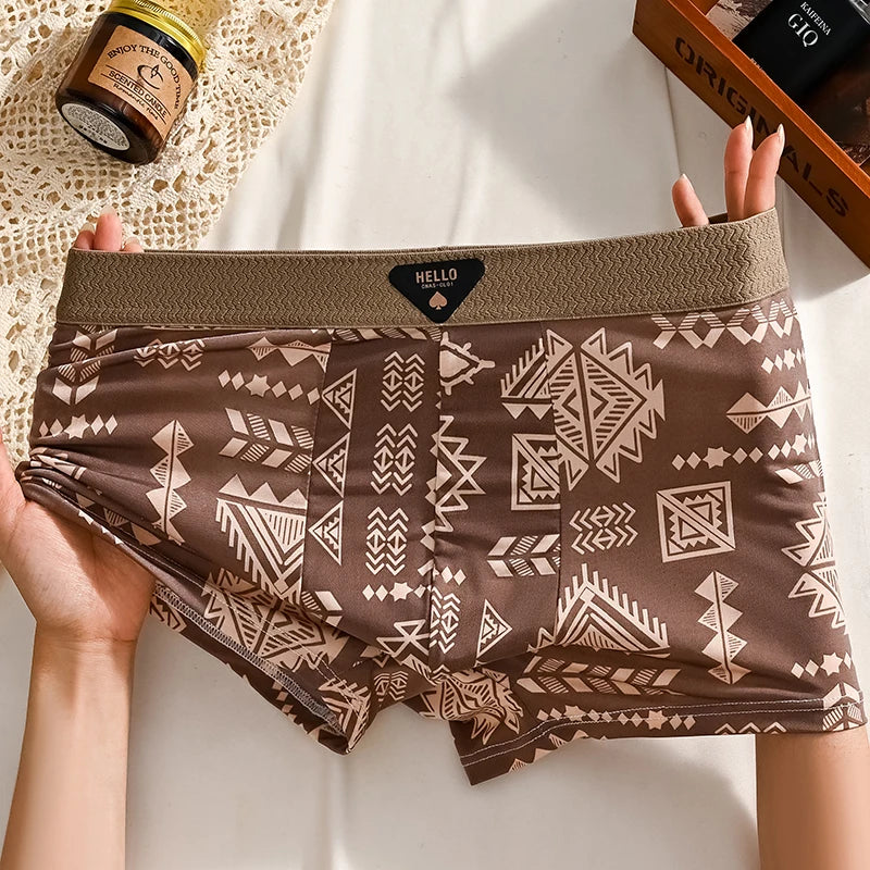 1 stücke männer Unterwäsche Eis Seide Boxer Shorts Plus Größe 6XL Unterhosen Atmungsaktiv Sexy Dünne Höschen Drucken Dessous Großhandel 5803