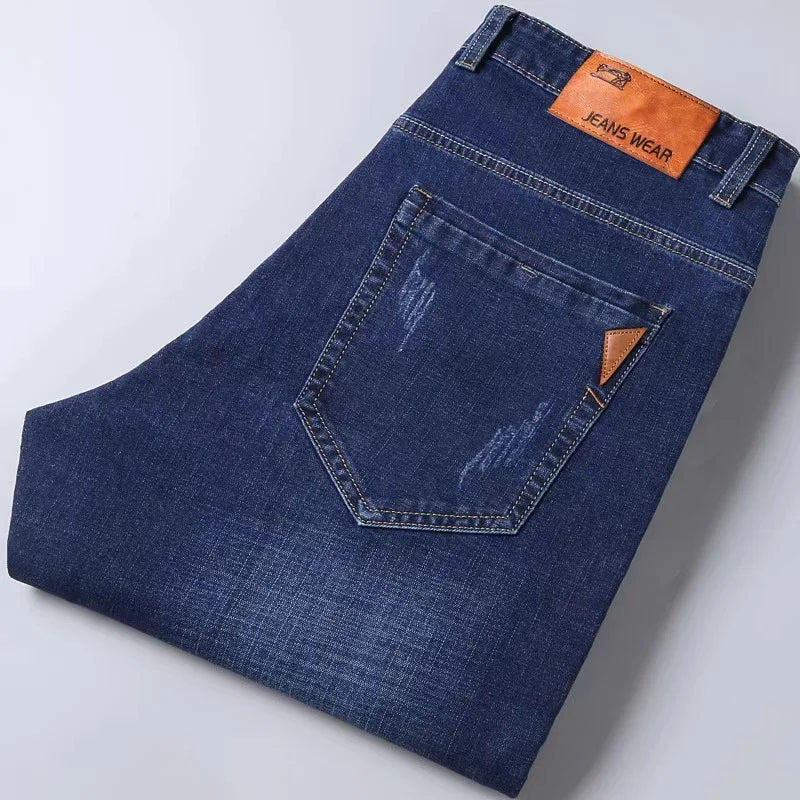 Wthinlee Neue Business-Herrenjeans Fleece Casual Gerade Geschnittene Stretch-Mode Klassische Blaue Schwarze Arbeits-Denim-Hosen Männerkleidung