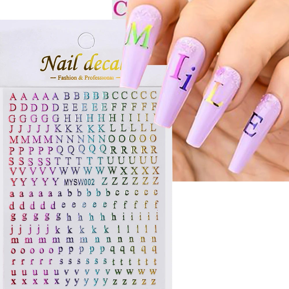 1 Stück 3D Englischer Buchstabe Nail Art Aufkleber Kleine 26 Alphabet Klebeaufkleber 10*8 cm 0-9 Nummer DIY Sliders Maniküre Dekorationen