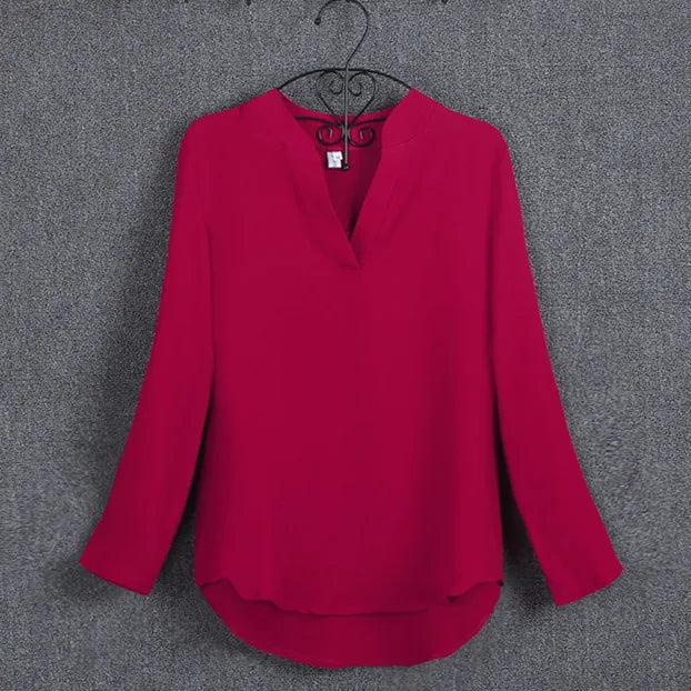 Übergrößen-Bluse Damenkleidung Langarm-Hemd Chiffon-Bluse Damen-Oberteil