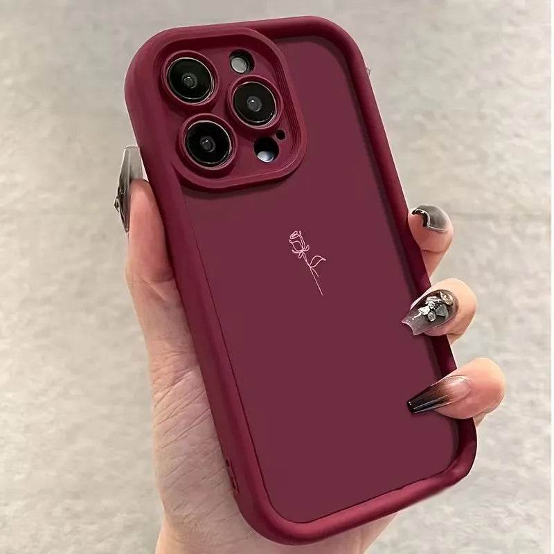 Für iPhone 17 16 Hüllen iPhone 15 Pro Max A Minimalist Rose Weinrot Handyhülle für iPhone Air 14 13 12 11 XS XR X 7 8 Plus Cover