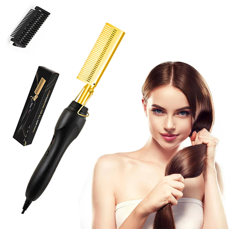 Heißer Verkauf 2-In-1 Glattes Haar Kamm Tragbare Schnelle Heizung Kupfer Gerade Haar Kamm Salon Professionelle Styling werkzeug