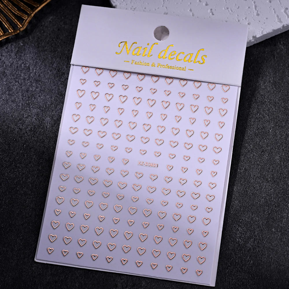 1Pc 3D Gold Silber Hohl Liebe Herz Nagel Aufkleber Weiß Schwarz Laser Herz Selbst-klebe Aufkleber Maniküre Dekoration spitze Sliders
