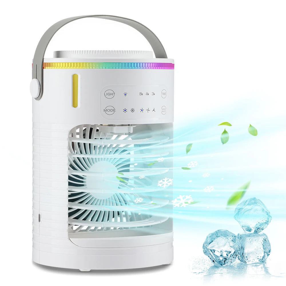 Tragbarer 3-Gang-Klimaanlagen-Ventilator mit USB-Anschluss, 7 Farblichtern, Luftkühler, Wasserkühlung, für Zuhause und Büro