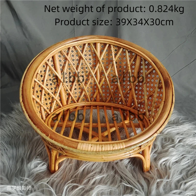 Natürliches Rattan-Katzenbett, handgewebter Katzen-Fotografie-Requisit, atmungsaktiver Weiden-Katzenkorb, erhöhtes rundes Katzennest für Hauskatzen