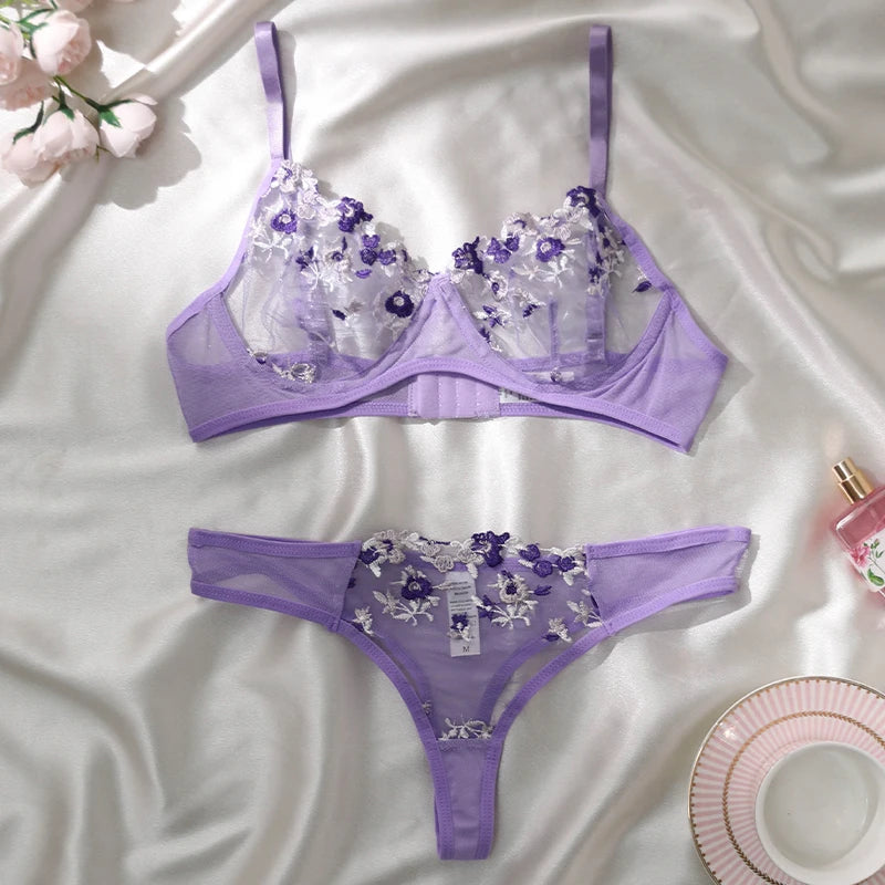 Transparente Stickerei Neue Heilan Spitze Sexy Dessous Frauen Unterwäsche Fee Kurze Set Zarte Bh Kit Push-Up Erotische Breves Sets