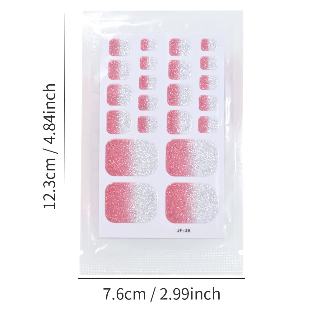 22 Tipps Ombre Glitzer Zehennagel Aufkleber Backen Kostenloser wasserdichter Aufkleber Vollständige Abdeckung Fuß Zehennagel Aufkleber Selbstklebende Maniküre Aufkleber