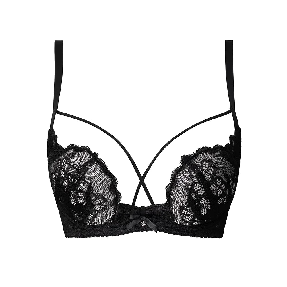 Eleganter, rückenfreier BH mit tiefem V-Ausschnitt, transparentes rotes Spitzen-Bralette für kleine Brust, dünnes Raff-Dessous-Set für Damen, tushy Bright Red Plunge AB