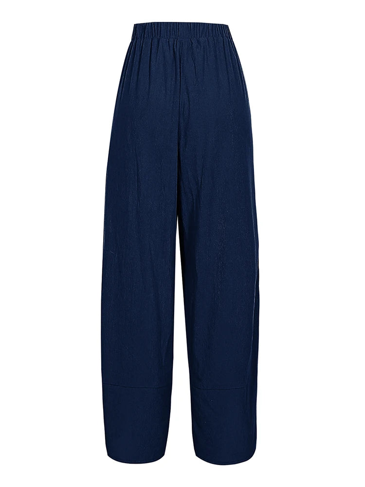 Damen-Hose in Übergröße, elastische Taille, weites Bein, lockere, lässige, einfarbige Herbst-2024, Neun-Minuten-Hose