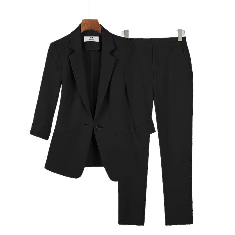 Elegantes Damen-Hosenset Büro-Outfit Geschäftskleidung Sommer Neue Dünne Jacke Blazer Lässige Weite Hose Zweiteiliges Set