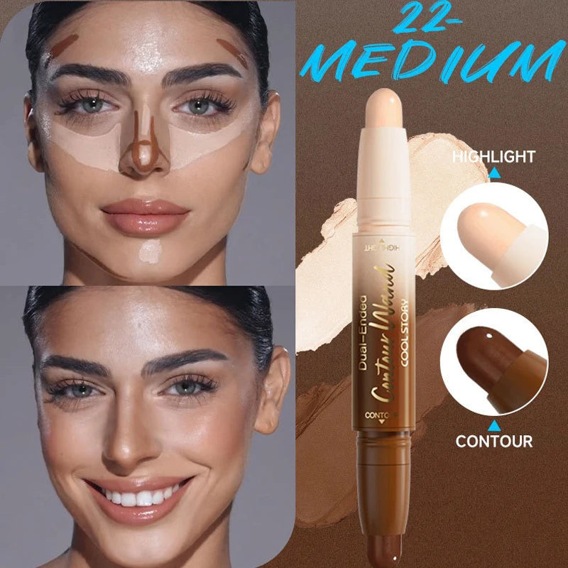 Dual-Ended Bronzer Contour Stick 2 in 1 Smooth Cream Nose Shadow Concealer Pen V Face Brighten Highlight Face Shaping Makeup