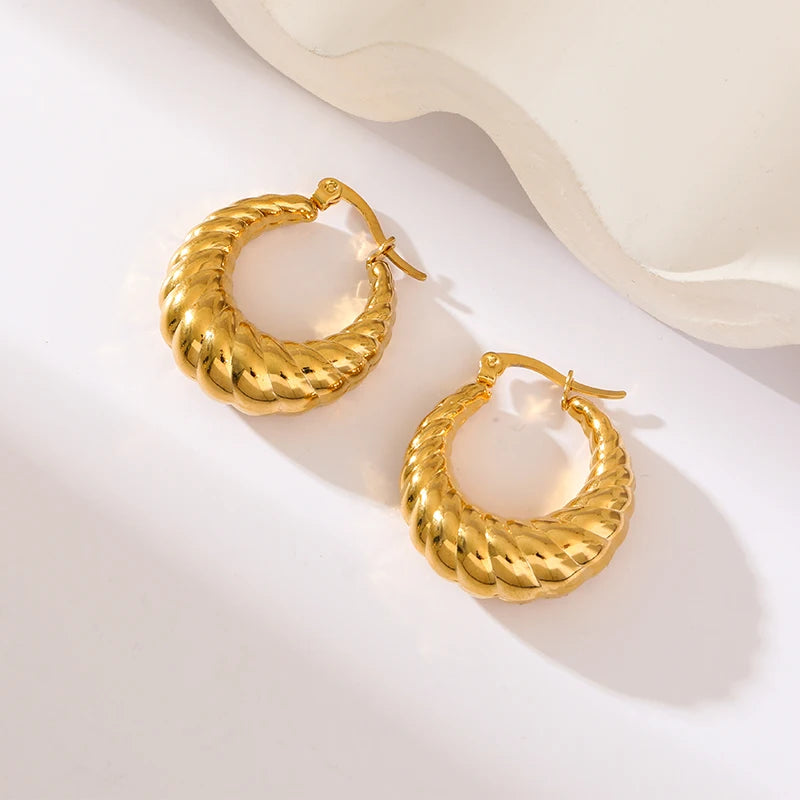 GANEMLY 316L Edelstahl Metall Goldfarben Creolen für Damen Neue Trendige Exquisite Wasserdichte Ohrschmuck Geschenk für Frauen
