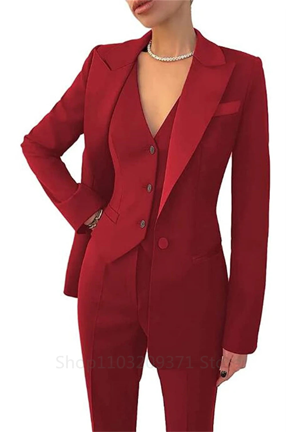 3-teiliges Modisches Übergrößen-Damen-Blazer-Set Elegante Langarm-Anzugjacke Weste und Gerade Hose Damen-Business-Outfit Neu