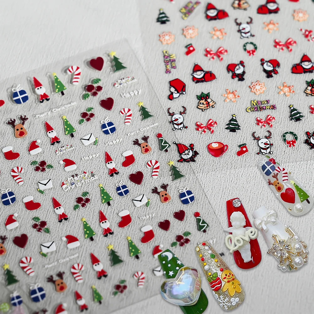 1 Blatt 5D Holly Beeren Weihnachten Nagel Declas Niedliche Tupfen Weihnachtsbäume Nagelaufkleber Lebkuchenmann Schneeflocke Maniküre