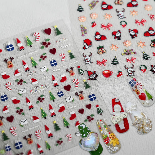 1 Blatt 5D Holly Beeren Weihnachten Nagel Declas Niedliche Tupfen Weihnachtsbäume Nagelaufkleber Lebkuchenmann Schneeflocke Maniküre