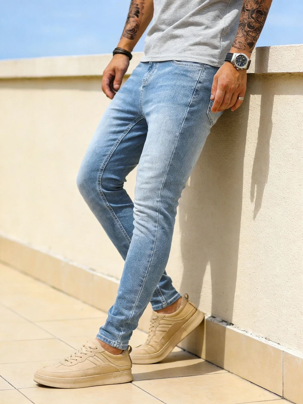 Herren Blaue Slim Fit Y2K Original Jeans Hose Drip Mode Lässige Denim-Hose Ohne Zubehör oder Gürtel