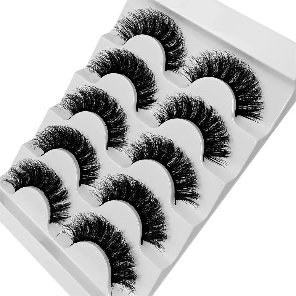 Unordentliche, flauschige, dicke russische Faux-Nerz-Wimpernstreifen, 5 Paar, wiederverwendbare künstliche Wimpern, weich für den täglichen Gebrauch und dramatische Party-Looks