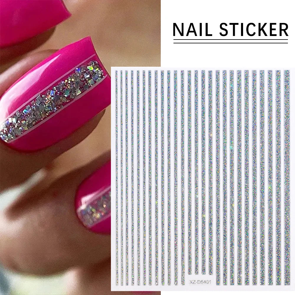 1PC 3D Einfache Französisch Linie Streifen Nail art Aufkleber Gold Silber Metall Linien Nagel Aufkleber Gerade Streifen Polnischen maniküre Spitze # 10*8cm