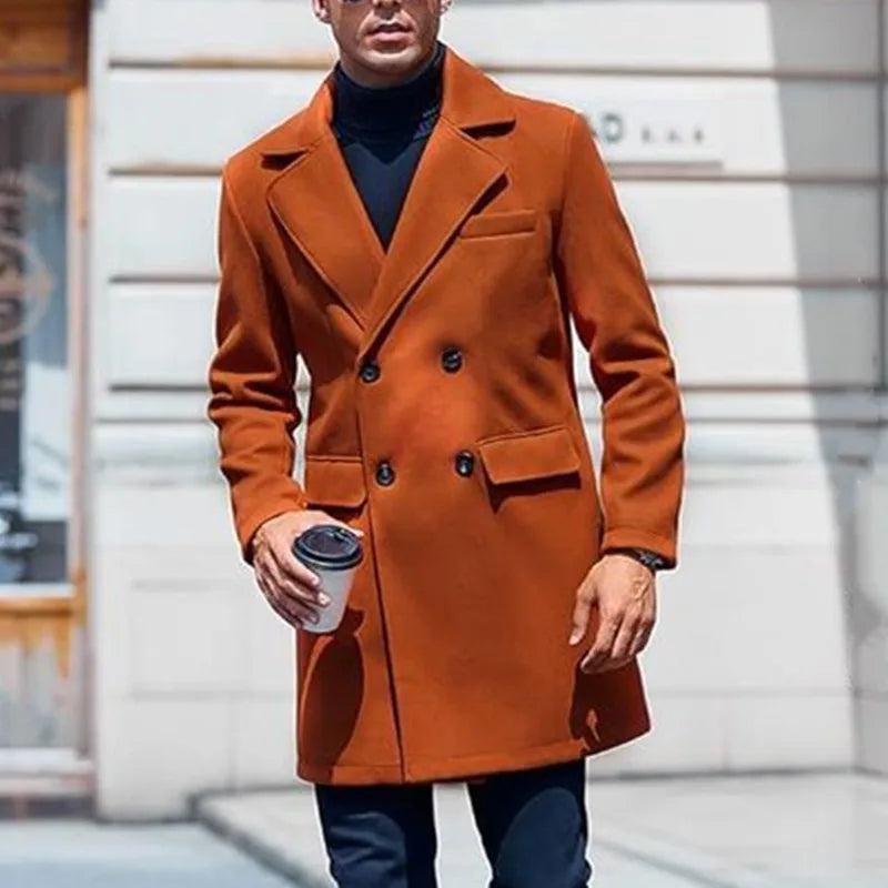Herren Winter Mittellanger Mantel Wolle Warme Mäntel Futter Zweireiher Revers Jacke Street Wear Herrenbekleidung Oberbekleidung