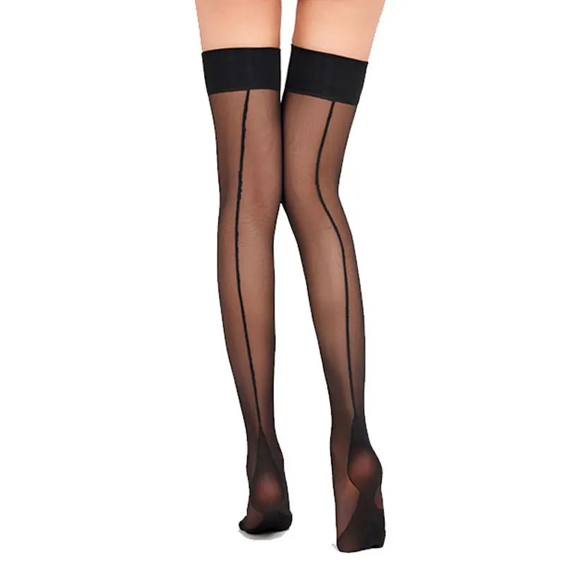 1 Paar Oberschenkelstrümpfe mit vertikaler Linie hinten für Damen, Overknee-Socken, Nylons, Strumpfwaren, sexy Damenstrümpfe
