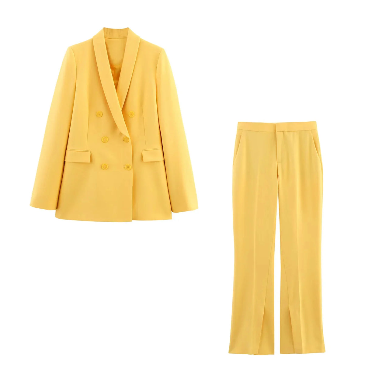 KONDALA 2025 Herbst Winter Butter Gelb Büro Dame Anzüge Mode Zweireiher Shrug Turndown Kragen Blazer Chic Feste Hosen