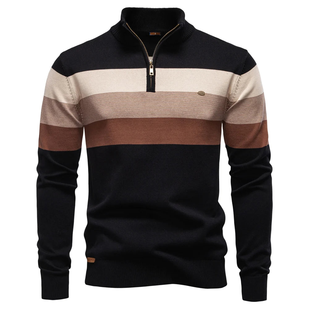 AIOPESON Herren-Pullover aus Baumwolle mit Stehkragen, Stehkragen, Viertelreißverschluss, Pullover, Herbst und Winter, warm, gesellschaftlicher Freizeitpullover für Herren