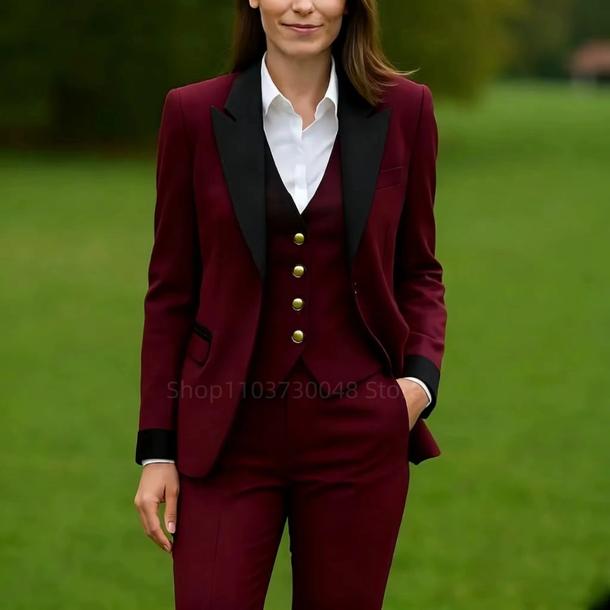 Eleganter 3-teiliger Damenanzug: Formeller Hosenanzug mit Blazer, Weste und Hose – Slim-Fit Business- und Festanzug für Damen