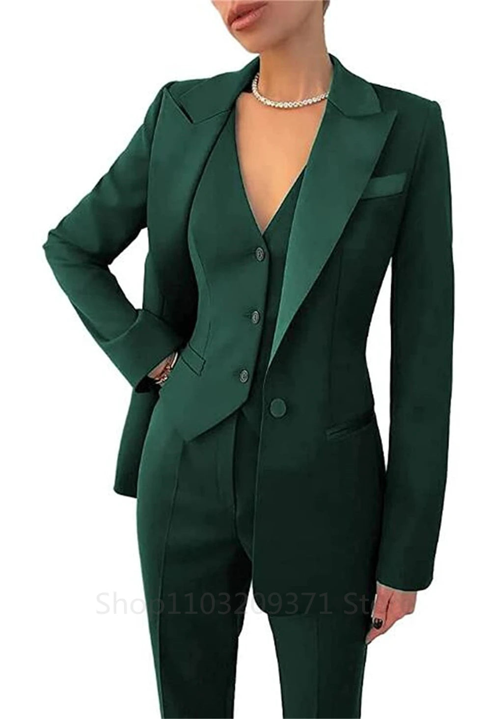 3-teiliges Modisches Übergrößen-Damen-Blazer-Set Elegante Langarm-Anzugjacke Weste und Gerade Hose Damen-Business-Outfit Neu
