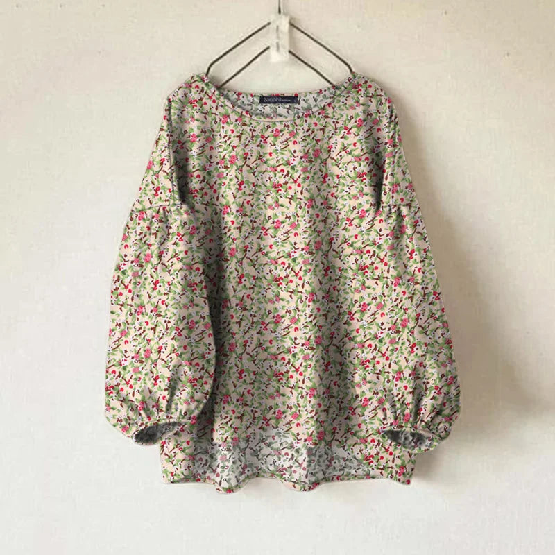 ZANZEA Elegante Frauen Blumen Blusen 2024, Mode Laterne Langarm O Neck Blusas Mujer Böhmischen All-Over Print Shirts tops