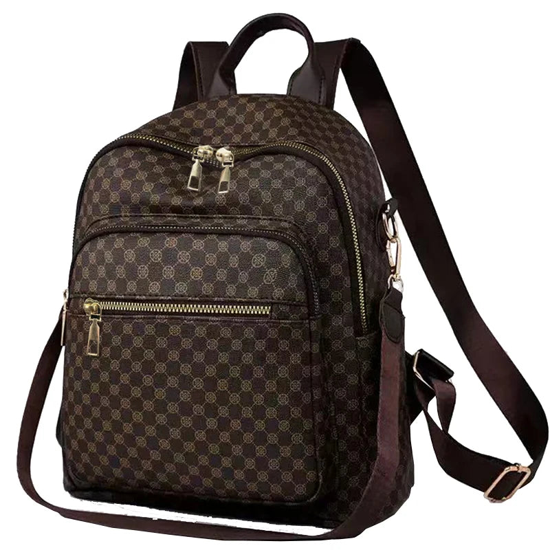Alltagsrucksack mit Gittermuster aus PU-Leder, Modischer Mehrzweck-Tagesrucksack, Klassischer Retro-Ton für Damen, Alltägliche Outdoor-Ausflüge