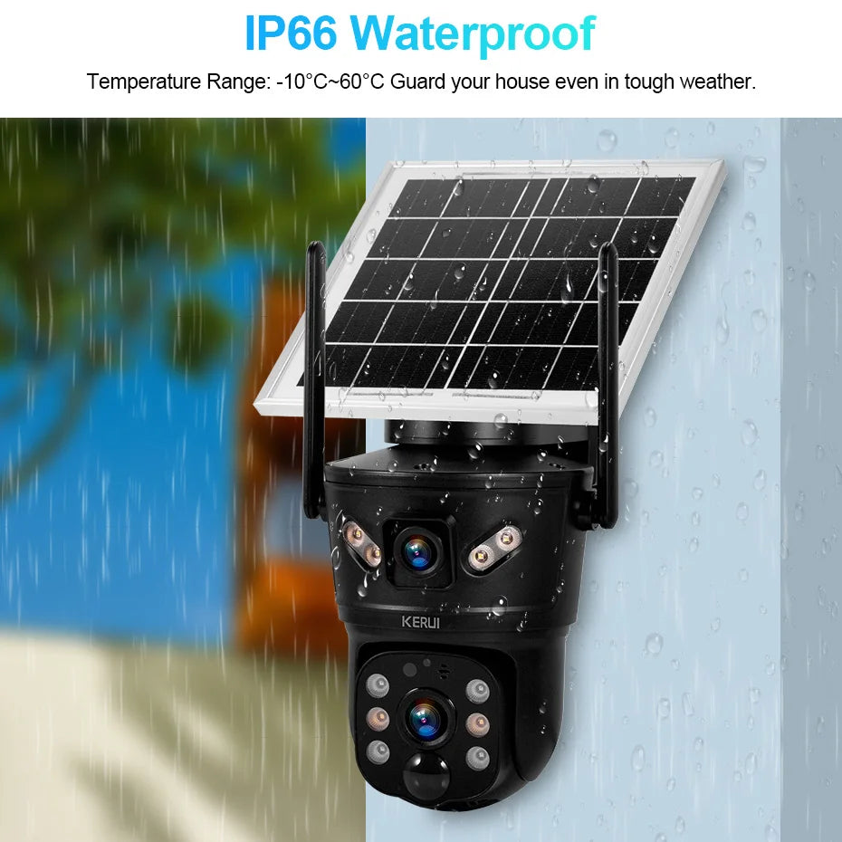 KERUI Outdoor 6MP 4G SIM WIFI Solar Kamera Dual Objektiv Kamera Solar Panel Wasserdicht Home Security CCTV Video überwachung V380