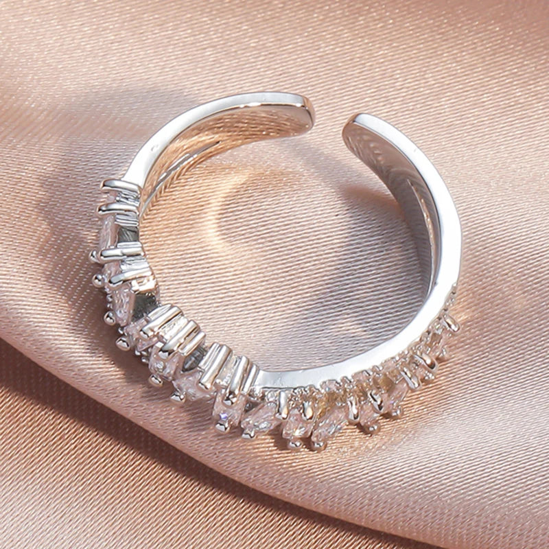 Luxus Zirkon Shiny Chic Resizable Doppel Student Öffnung Ringe für Frau Silber Farbe Gothic Finger Schmuck Hochzeit Party