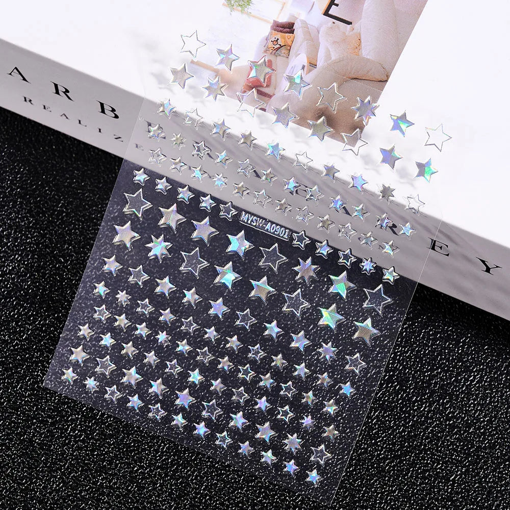1Pcs 3D Gold/Silber/Weiß/Schwarz/Stern Nail art Aufkleber 3D Holographische Laser Stern Transfer nagel Decals DIY 3D Sterne Nagel Aufkleber