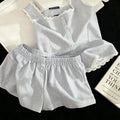 Gestreifte Damen-Pyjamas, Sommer-Nachtwäsche, ärmellose Shorts-Sets, 2-teilig, Spitzen-Nachtwäsche, Tank-Top, koreanischer Schlafanzug für zu Hause