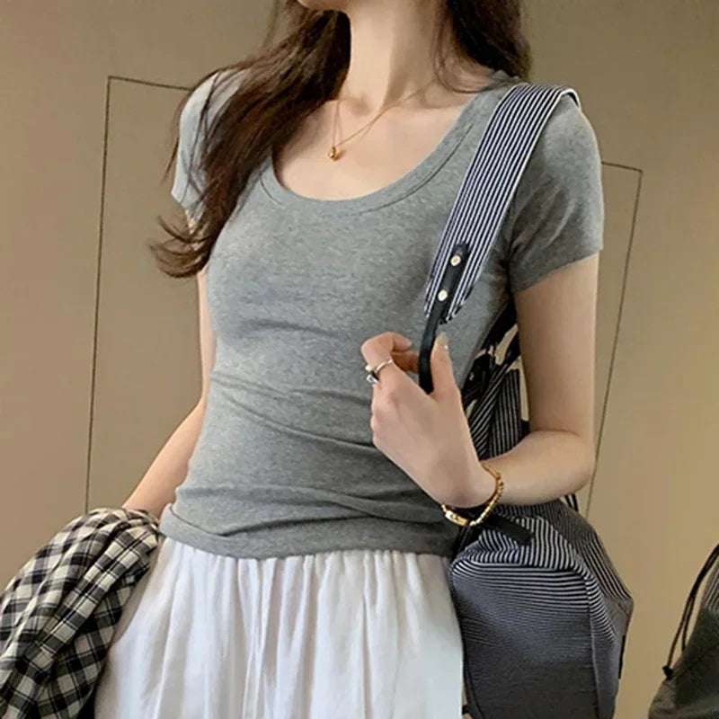 Femme 2026 Sommer Casual Baumwolle T Shirt Für Frauen Kurzarm T-shirts Mode Frauen Kleidung Dünne Grundlegende O Neck Y2K t-shirt