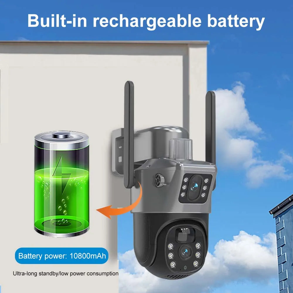 8MP 4K WiFi-Solarkamera, drahtlose Überwachungskamera für den Außenbereich, PIR-Personenerkennung, CCTV-Überwachungskameras, mit Solarpanel, PTZ-IP-Kamera mit zwei Objektiven, Sicherheitsschutz