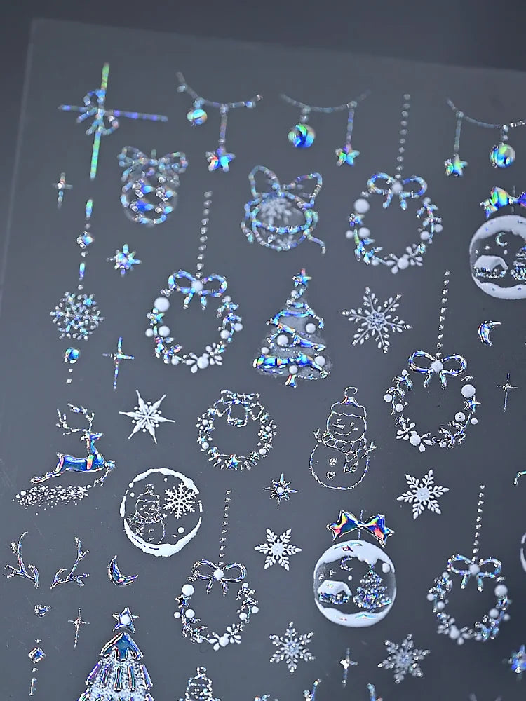 5D Goldprägung Schleife Ball Hirsch Weihnachten Nagelaufkleber Glänzender Kranz Weihnachtsbaum Kristall Nagelaufkleber Winter Nageldekoration