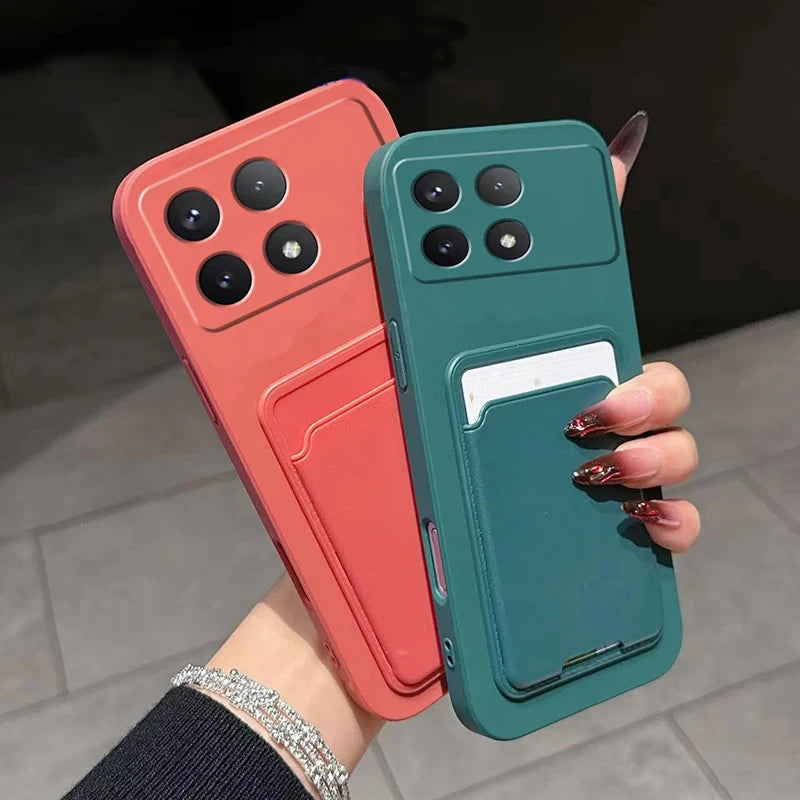 Luxus Flüssigkeit Silikon Karte Slot Tasche Halter Telefon Fall Für XiaoMi Redmi 12C A5 A3 Hinweis 14 13 12 Pro plus 11 10 9 8 Brieftasche Abdeckung