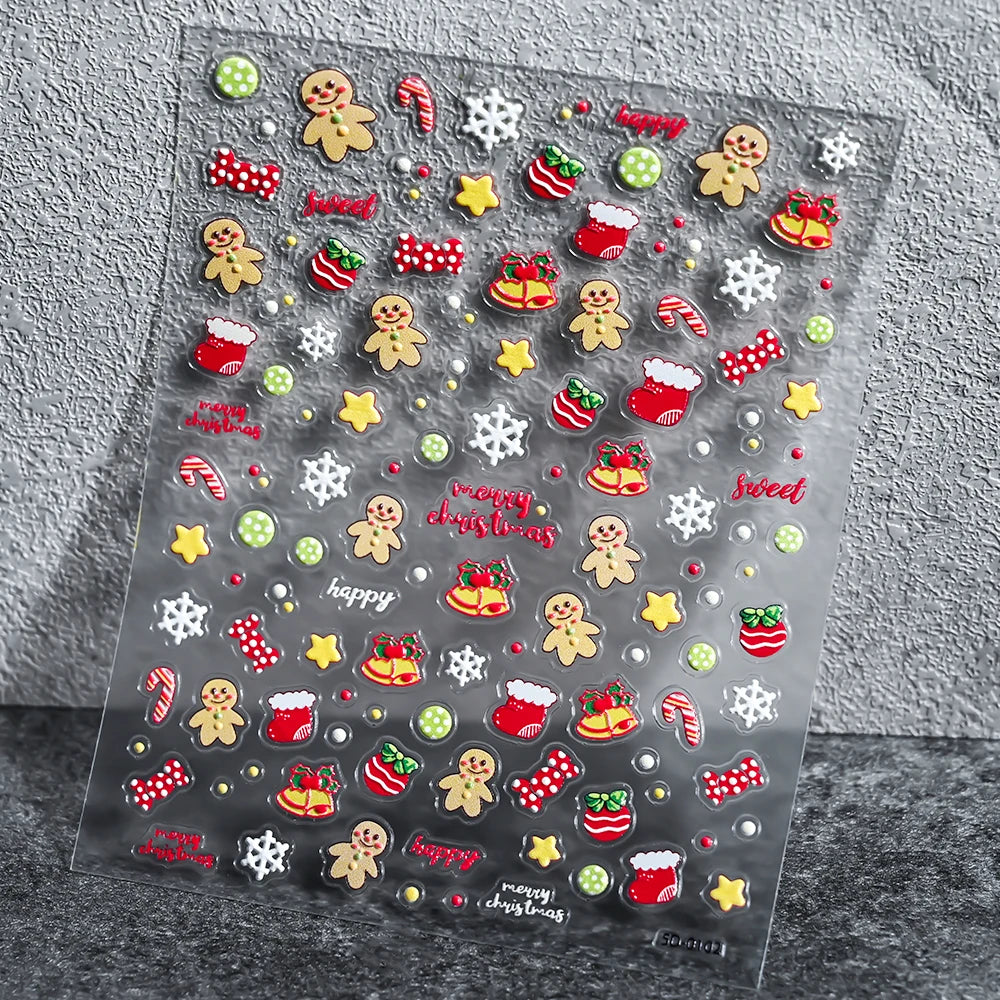 1 stücke 3D Weihnachten Santa Claus Schneeflocke Nagel Aufkleber Winter Weihnachten Nette Cartoon Schneemann Bär Elch Nagel Aufkleber Weihnachten Nagel decora
