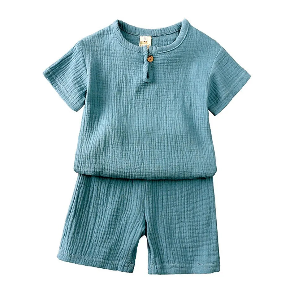 2-8 Jahre Kinder Freizeit anzug Baby Musselin T-Shirt und Shorts Mädchen blau grün weiß Tops und Hosen Sommer 2 Stück Kleidungs set