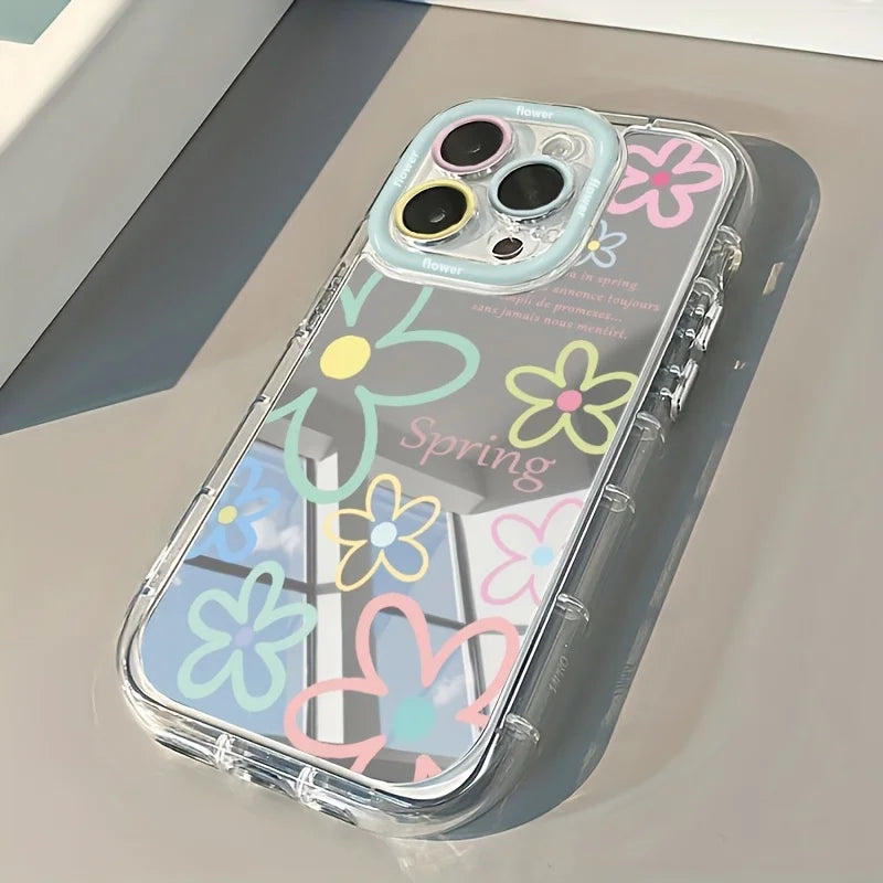 Neues Spiegeldesign Handyhülle für iPhone 16 17 15 14 13 11 12 Pro Max 16E 17E X XR XS 7 8 Plus Niedliche Dopamin-Blumen Weiche Schutzhülle