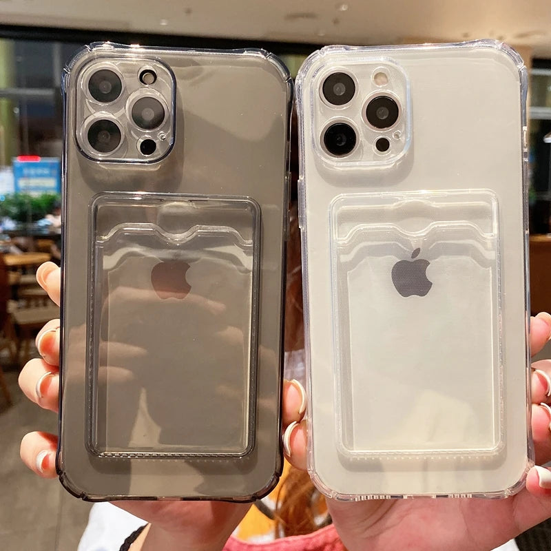 Brieftasche Kartenhalter Klare weiche Hülle für iPhone 17 11 13 12 14 15 Plus 16 Pro Max Air X XS Max XR Transparente Kartenfächer Abdeckung
