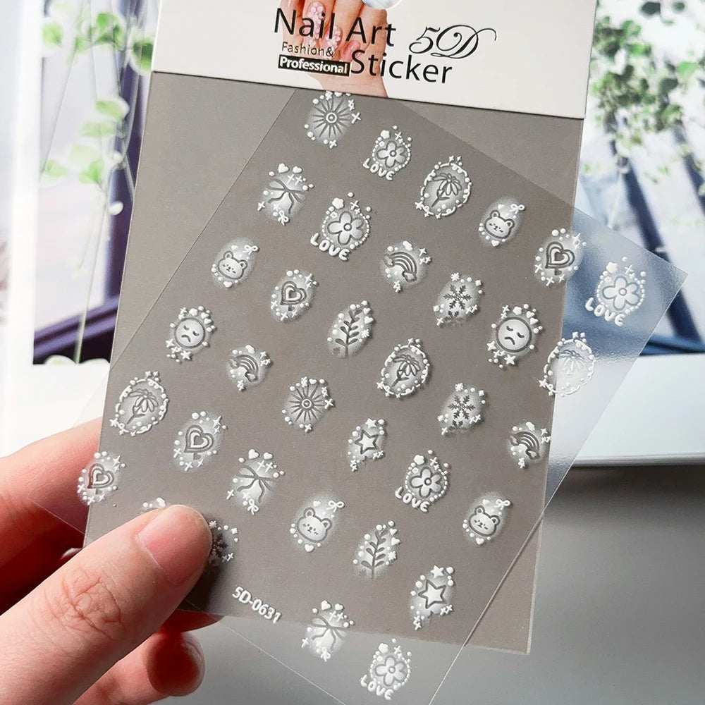 5D Relief Weiße Spitze Nagel Aufkleber Elegante Hohle Spitze Französisch Nagel Aufkleber Selbstklebende Hochzeit Spitze DIY Maniküre Liefert $ # TY3